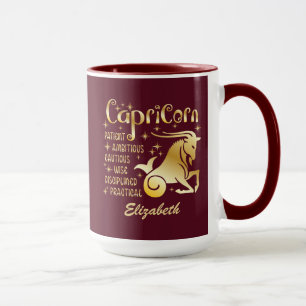 Anpassningsbar Capricorn Zodiac Sign Guld Maroon L Mugg