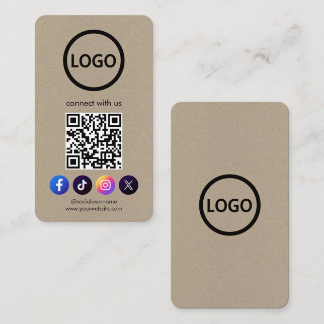 Anpassningsbar Cards Social Media QR Code Kraft Pa Visitkort (Fram/baksida)