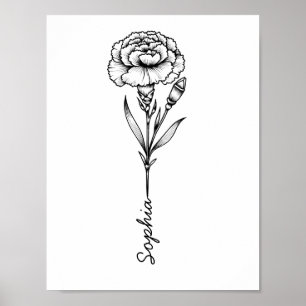 Anpassningsbar Carnation Bird Flower Tattoo with N Poster