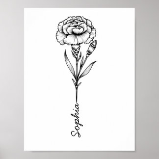 Anpassningsbar Carnation Bird Flower Tattoo with N Poster