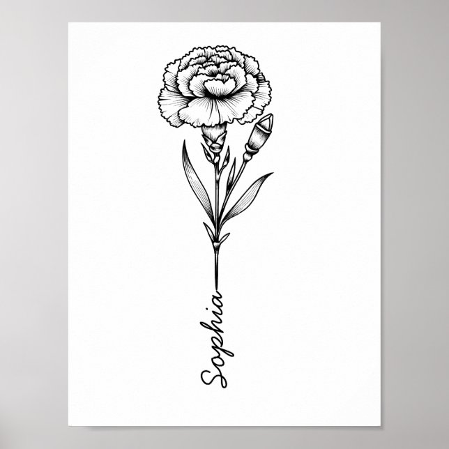 Anpassningsbar Carnation Bird Flower Tattoo with N Poster (Framsidan)