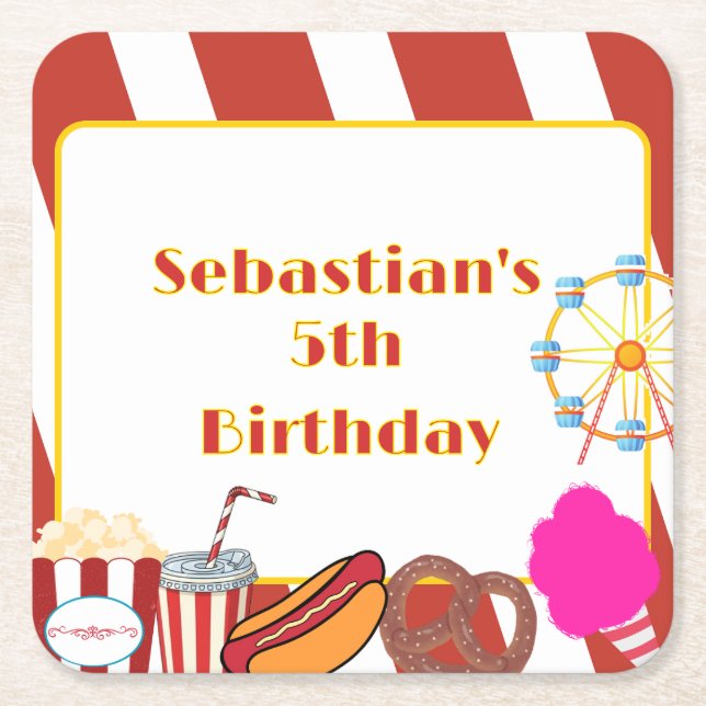 Anpassningsbar Carnival Födelsedagsfest Underlägg Papper Kvadrat (Framsidan)