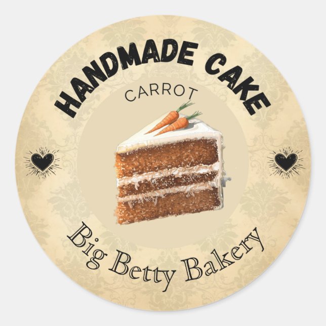 Anpassningsbar Carrot Cake Labels | Personlig Bake Runt Klistermärke (Framsida)