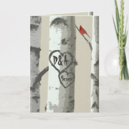 Anpassningsbar Carved Hearts on Birch Träd Valenti Helgkort