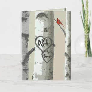 Anpassningsbar Carved Hearts on Birch Träd Valenti Helgkort