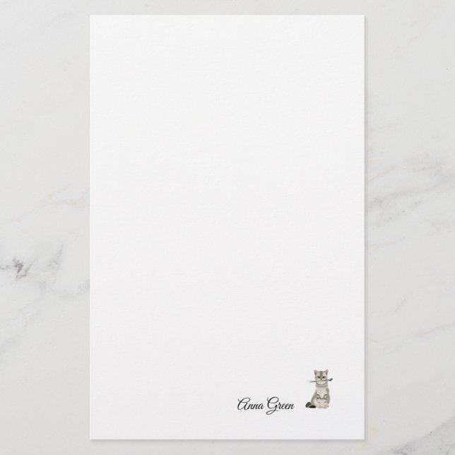 Anpassningsbar Cat Knitting Nål Simple Stationery  Brevpapper (Framsida)