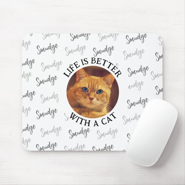 Anpassningsbar Cat Namn Mönster med Photo White Musmatta (Med mus)