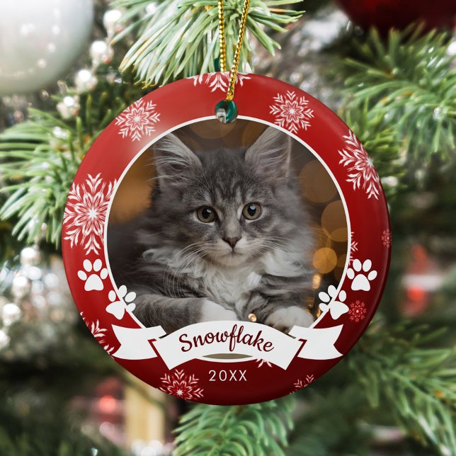 Anpassningsbar Cat Pet Photo Tass avtryck Red jul Julgransprydnad Keramik (Skapare uppladdad)