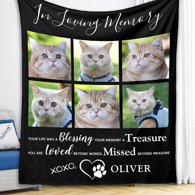 Anpassningsbar Cat Photo Collage Pet Memorial Memo Fleecefilt (Skapare uppladdad)