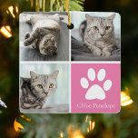 Anpassningsbar Cat Photo Collage Söt Rosa Dubbla S Julgransprydnad Keramik<br><div class="desc">Denna vackra julprydnad med kattfoto är personlig med den vackra bilder av din söta flicka kattunge. Anpassa den här chicen med egna fotografier av anpassningsbarnas kattdjur runt en söt rosa fyrkant med ett sött vitt papper och kattens namn i mitten. Lägg till ditt favoritfoto på fullt på baksidan.</div>