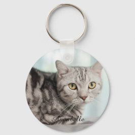 Anpassningsbar Cat Photo med Kattunge Namn Cute Pe Nyckelring