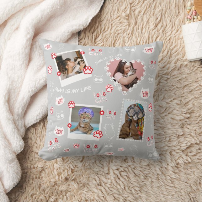 Anpassningsbar Cat Pillow med Ansikte Foton och Ka Kudde (Filt)