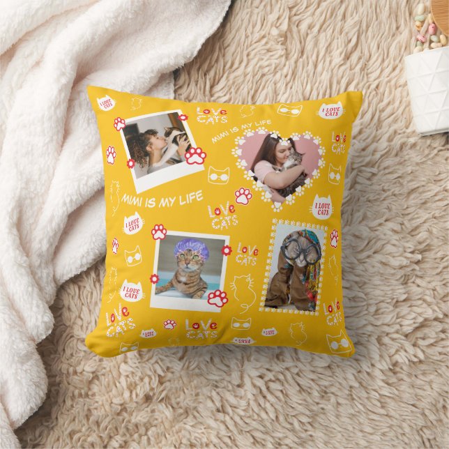 Anpassningsbar Cat Pillow med Ansikte Foton och Ka Kudde (Filt)