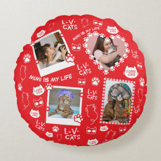 Anpassningsbar Cat Pillow med Ansikte Foton och Ka Rund Kudde