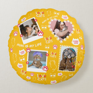 Anpassningsbar Cat Pillow med Ansikte Foton och Ka Rund Kudde