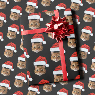 Anpassningsbar Cat Santa Hat Ansikte Presentpapper