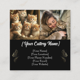 Anpassningsbar Cattery Affärskort med Photos & QR- Fyrkantigt Visitkort