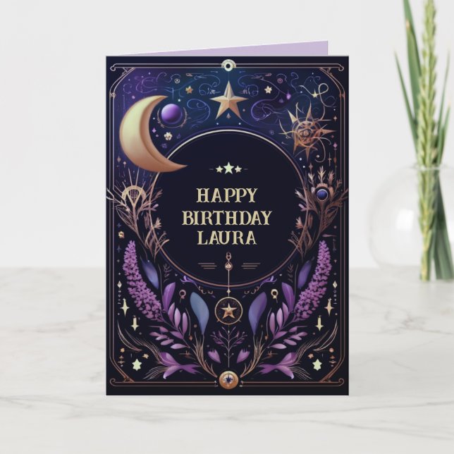 Anpassningsbar Celestial Birthday Card Sol och Mån Kort (Framsida)