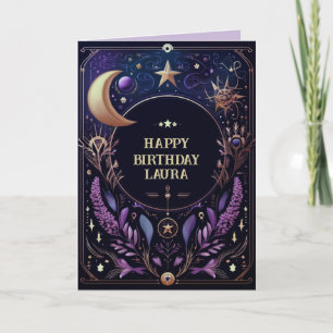 Anpassningsbar Celestial Birthday Card Sol och Mån Kort