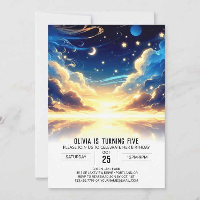 Anpassningsbar Celestial Digital Birthday Inbjudningar (Framsida)