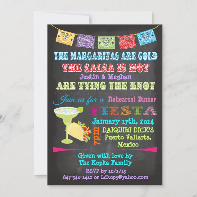 Anpassningsbar Chalkboard Mexican Fiesta CONTACT D Inbjudningar (Framsida)