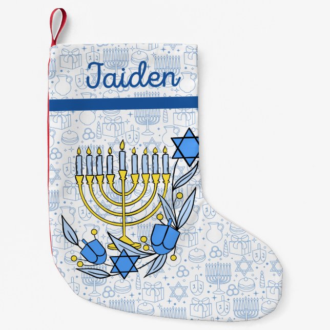 Anpassningsbar Chanukkah Dreidel Candles Hanukkah  Liten Julstrumpa (Framsidan)