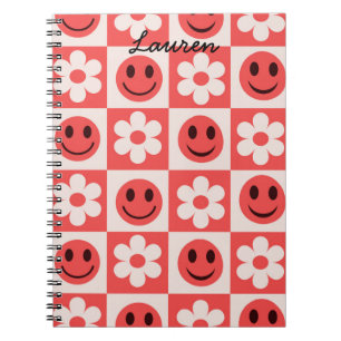 Anpassningsbar Checkered Flowers och Lycklig Ansik Anteckningsbok