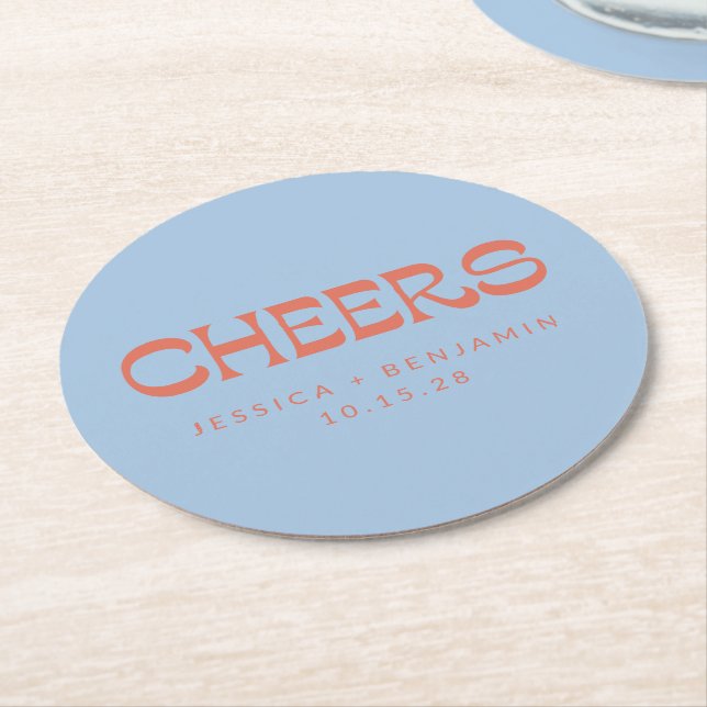 Anpassningsbar Cheers Blue Terracotta Chic Modern  Underlägg Papper Rund (Vinklad)
