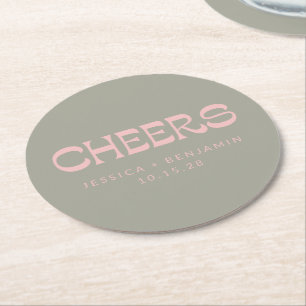 Anpassningsbar Cheers Sage Grönt Rosa Chic Modern  Underlägg Papper Rund