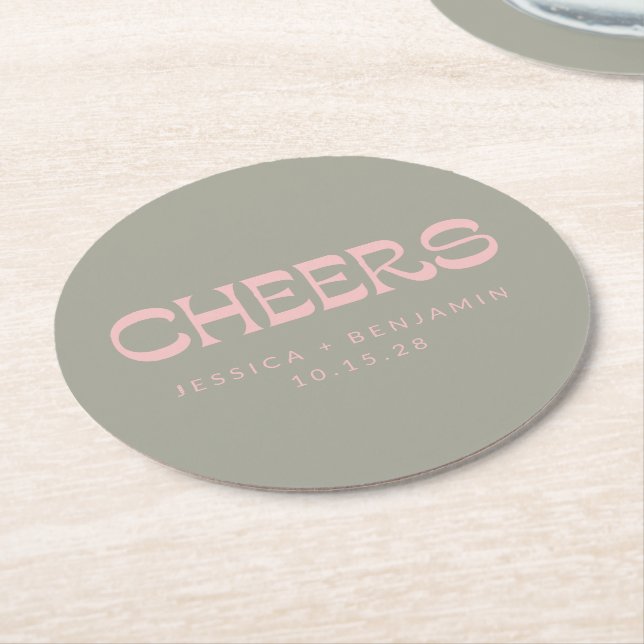 Anpassningsbar Cheers Sage Grönt Rosa Chic Modern  Underlägg Papper Rund (Vinklad)
