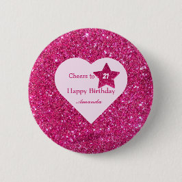 Anpassningsbar Cheers till 21:a rosa glitter Gratt Knapp