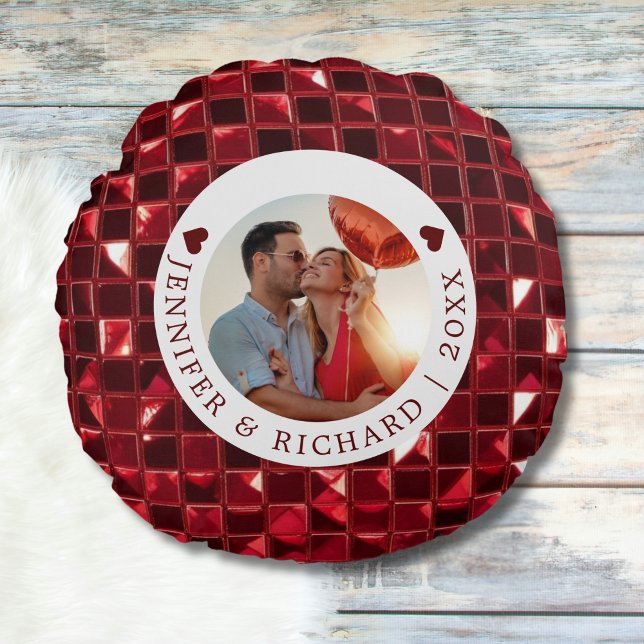 Anpassningsbar Cherry Valentine Day med Photo & Te Rund Kudde (Custom Cherry Valentine's Day with Photo & Text Round Pillow)