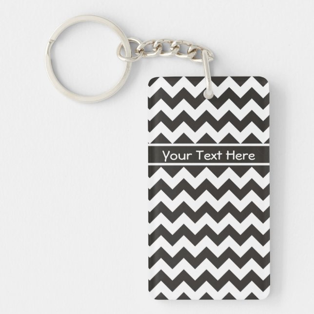 Anpassningsbar Chevrons Keychain, Black and White  (Framsidan)