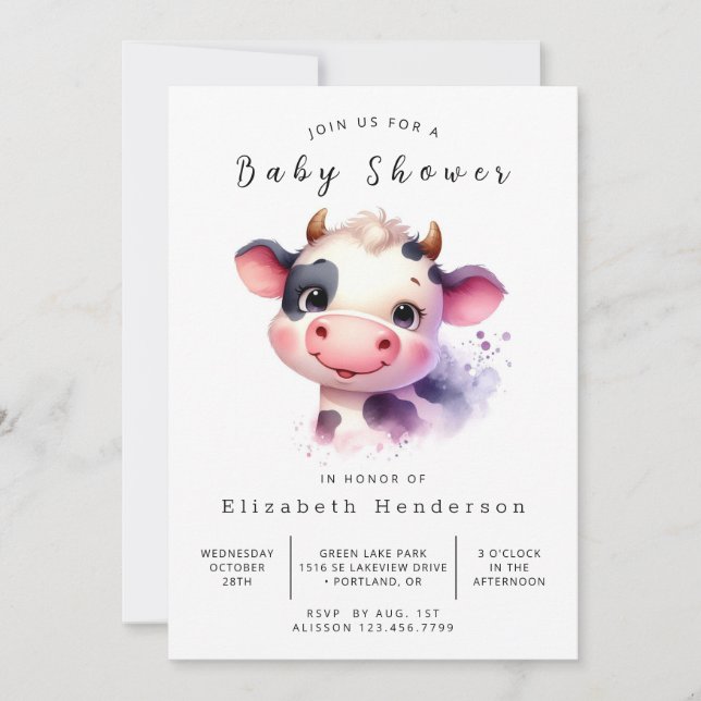 Anpassningsbar Chic Barn Cow Baby Shower Inbjudningar (Framsida)