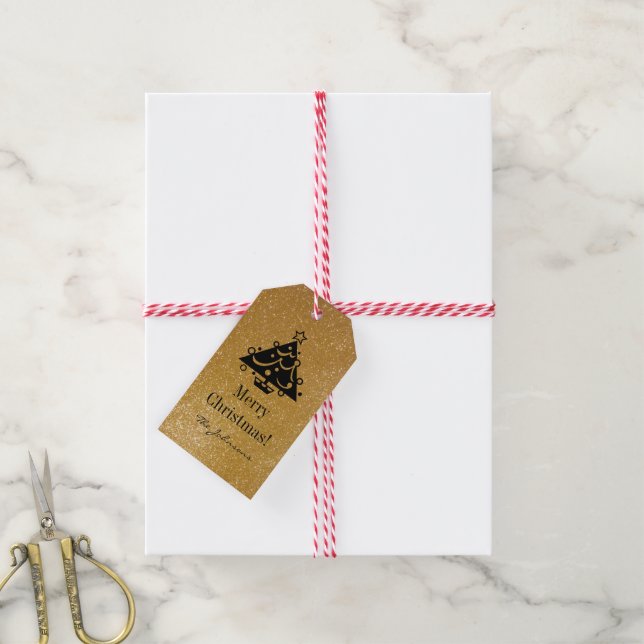 Anpassningsbar chic guld glitter Julgran presenter Presentetikett (Med Snöre)