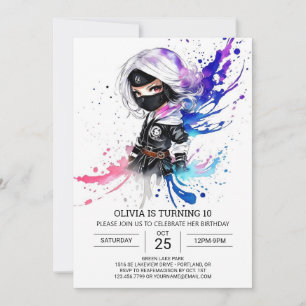 Anpassningsbar Chic Ninja Girl Birthday Inbjudningar