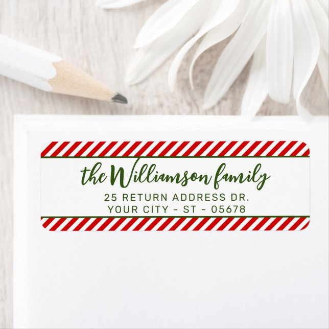 Anpassningsbar Chic Red White Peppermint Candy Ran Returadress Etikett (Insitu)