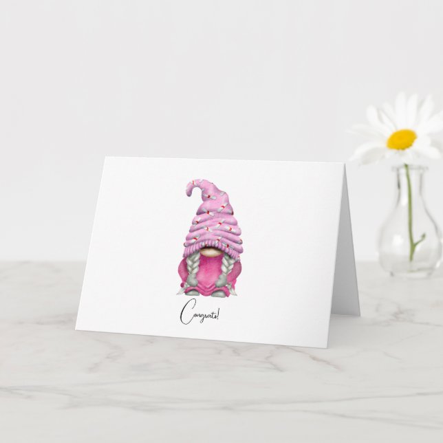 Anpassningsbar Chic Rosa Gnome Studenten Card Kort (Liten växt)