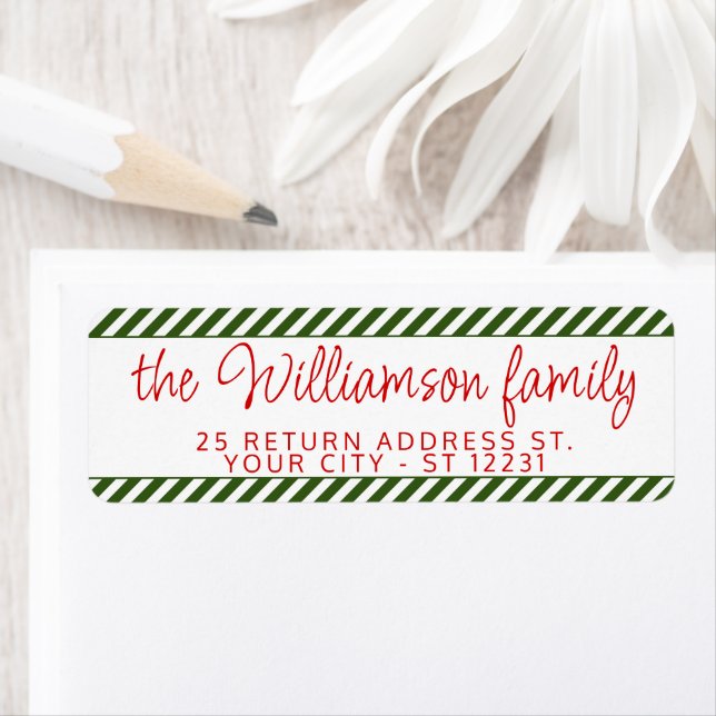 Anpassningsbar Chic Traditional Grönt White Rand-e Returadress Etikett (Insitu)