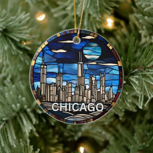 Anpassningsbar Chicago Skyline Julgransprydnad Keramik (Träd)
