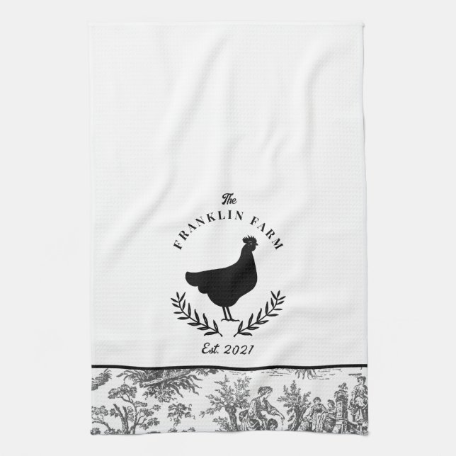 Anpassningsbar Chicken Farmhouse Toile Land Kökshandduk (Vertikal)