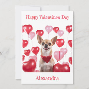 Anpassningsbar Chihuahua Heart Collar Balloons Val Julkort
