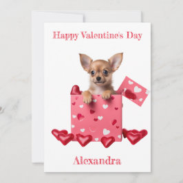 Anpassningsbar Chihuahua Puppy Rosa Heart Box Vale Julkort