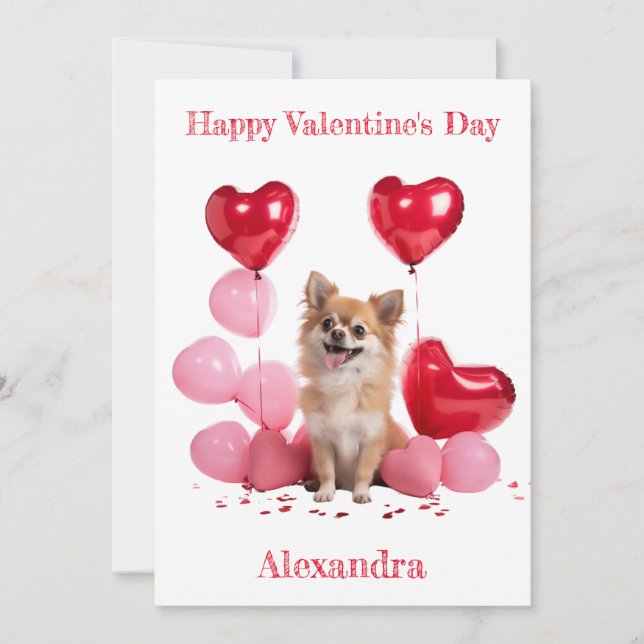 Anpassningsbar Chihuahua Rosa Red Heart Balloine V Julkort (Framsida)