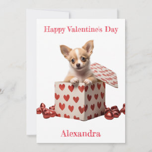 Anpassningsbar Chihuahua Valp Red Hearts on Box Va Julkort