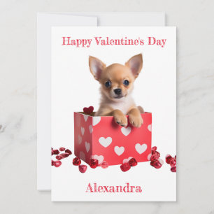 Anpassningsbar Chihuahua Valp White Hearts on Box  Julkort