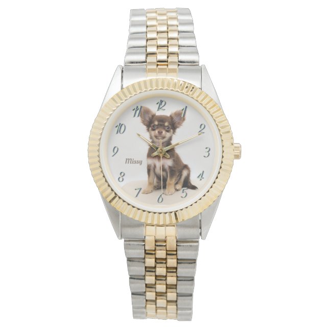 Anpassningsbar Chihuahua Watch (lägg till en namn) Armbandsur (Framsida)