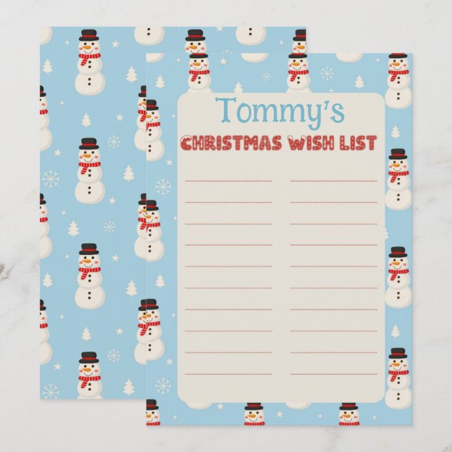 Anpassningsbar Child Namn Snögubbe Theme Brev till Inbjudningar (Fram/baksida)