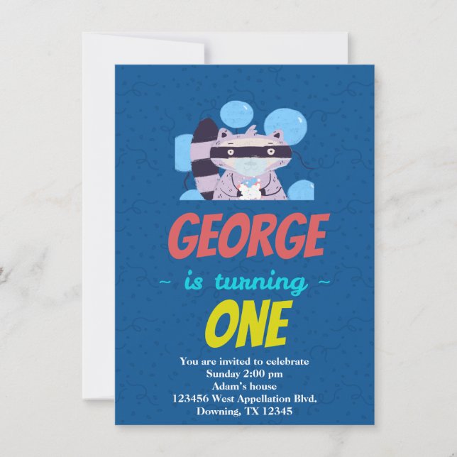 Anpassningsbar Child's Raccoon Bandit Tecknad Call Inbjudningar (Framsida)