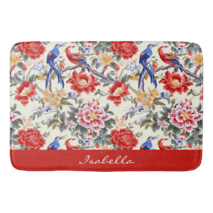Anpassningsbar Chinoiserie Asian Blommigt Rosa Blu Badrumsmatta
